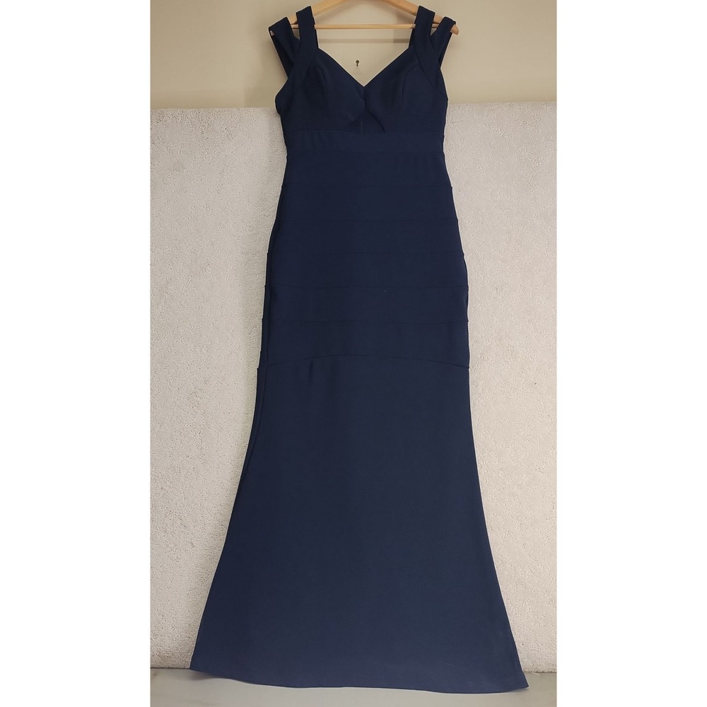 Navy Bandage Mermaid Gown Womens S Sweetheart Neck Thick Straps Gold Zip Evening